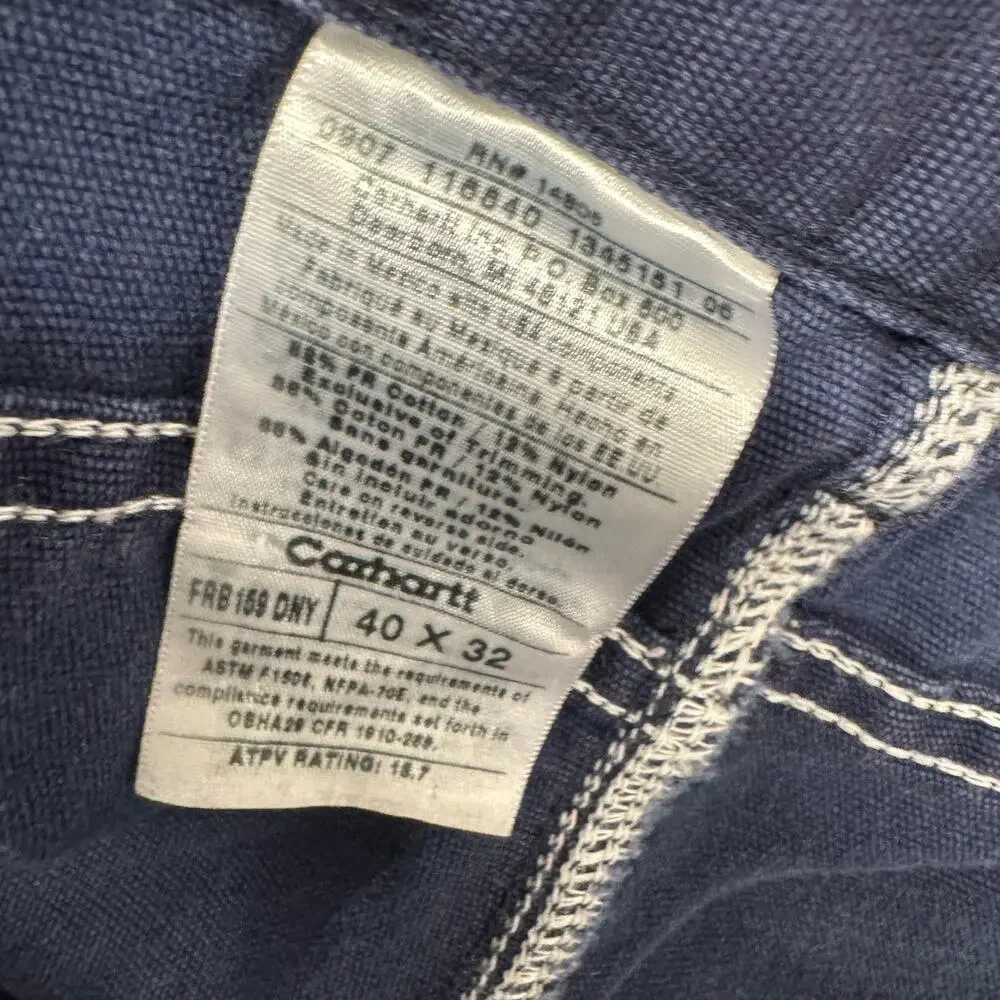 Carhartt FR Pants Mens 40x32 (40x31 ACTUAL) Blue Flame Resistant Canvas Work‎